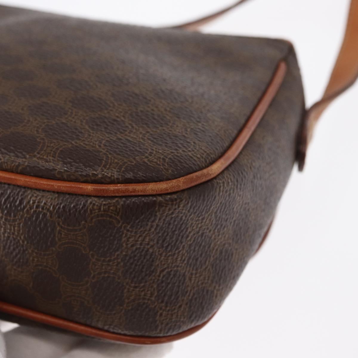 CELINE Macadam Canvas Shoulder Bag PVC Leather Brown Gold Auth ep12686