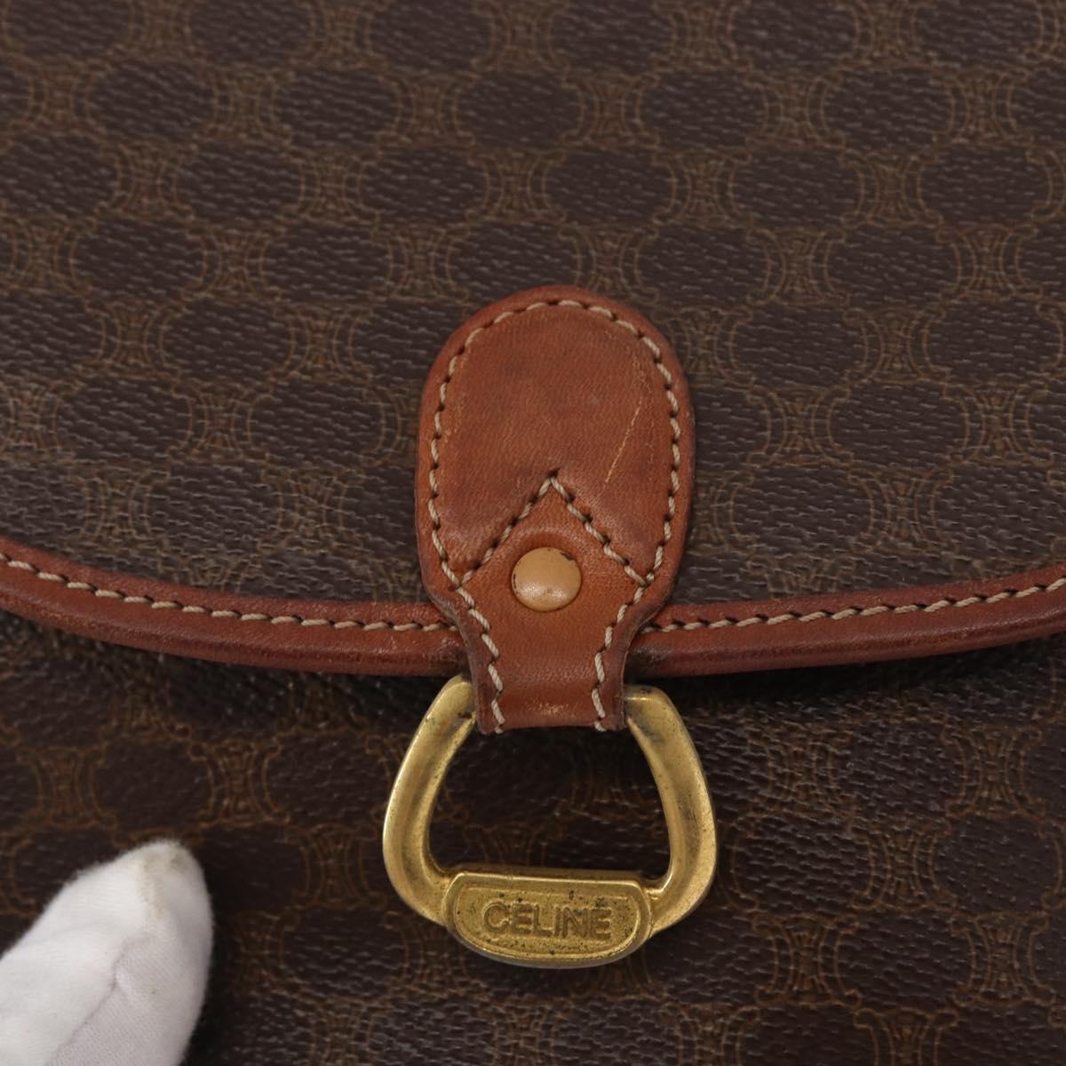 CELINE Macadam Canvas Shoulder Bag PVC Leather Brown Gold Auth ep12686