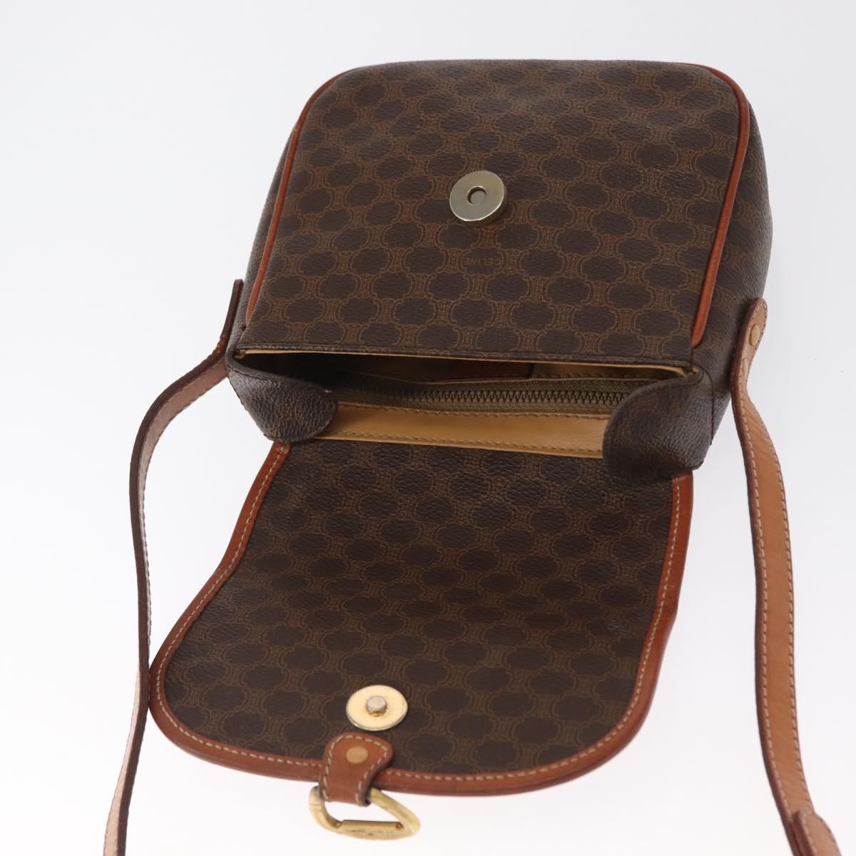 CELINE Macadam Canvas Shoulder Bag PVC Leather Brown Gold Auth ep12686
