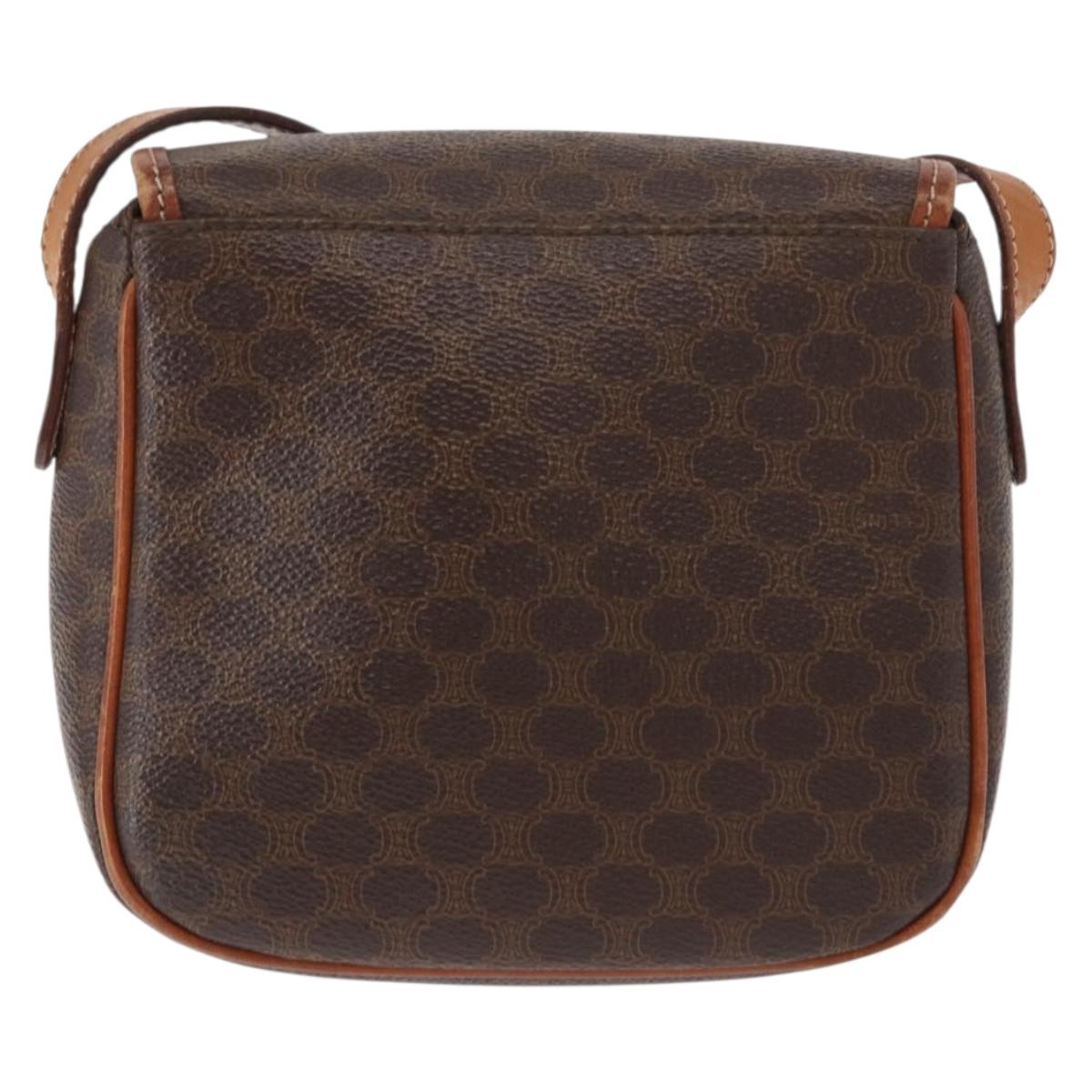 CELINE Macadam Canvas Shoulder Bag PVC Leather Brown Gold Auth ep12686