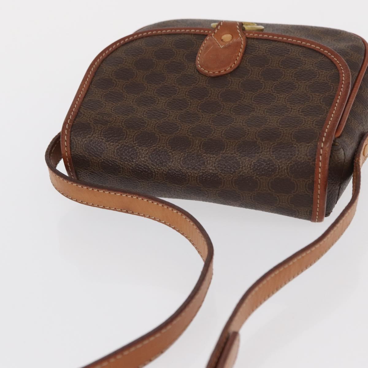 CELINE Macadam Canvas Shoulder Bag PVC Leather Brown Gold Auth ep12686