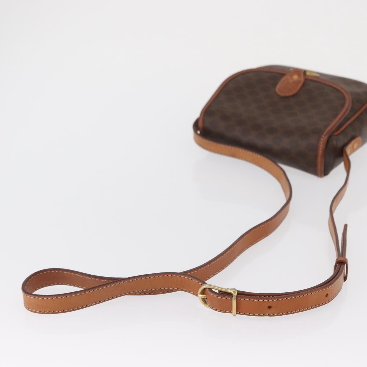 CELINE Macadam Canvas Shoulder Bag PVC Leather Brown Gold Auth ep12686
