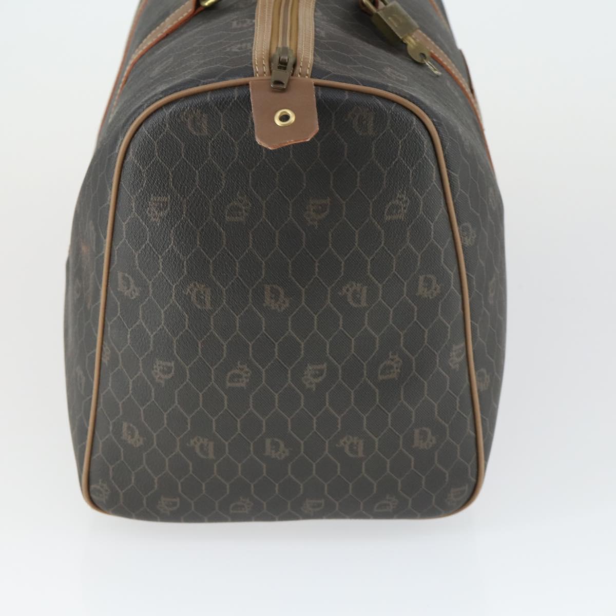 Christian Dior Honeycomb Canvas Boston Bag PVC Black Gold Auth ep12688