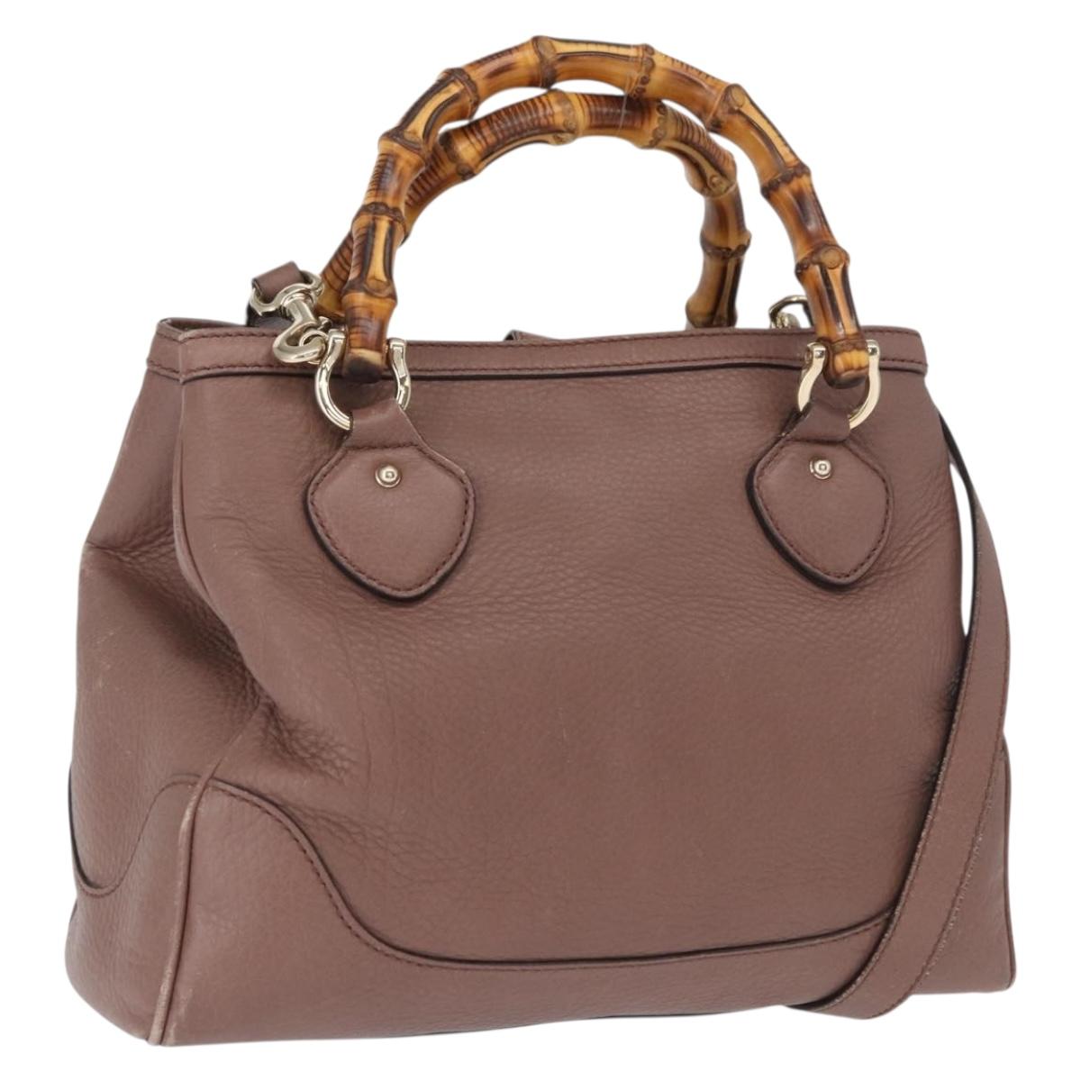 GUCCI Bamboo Hand Bag Leather 2way Pink Gold 308360 Auth ep12689