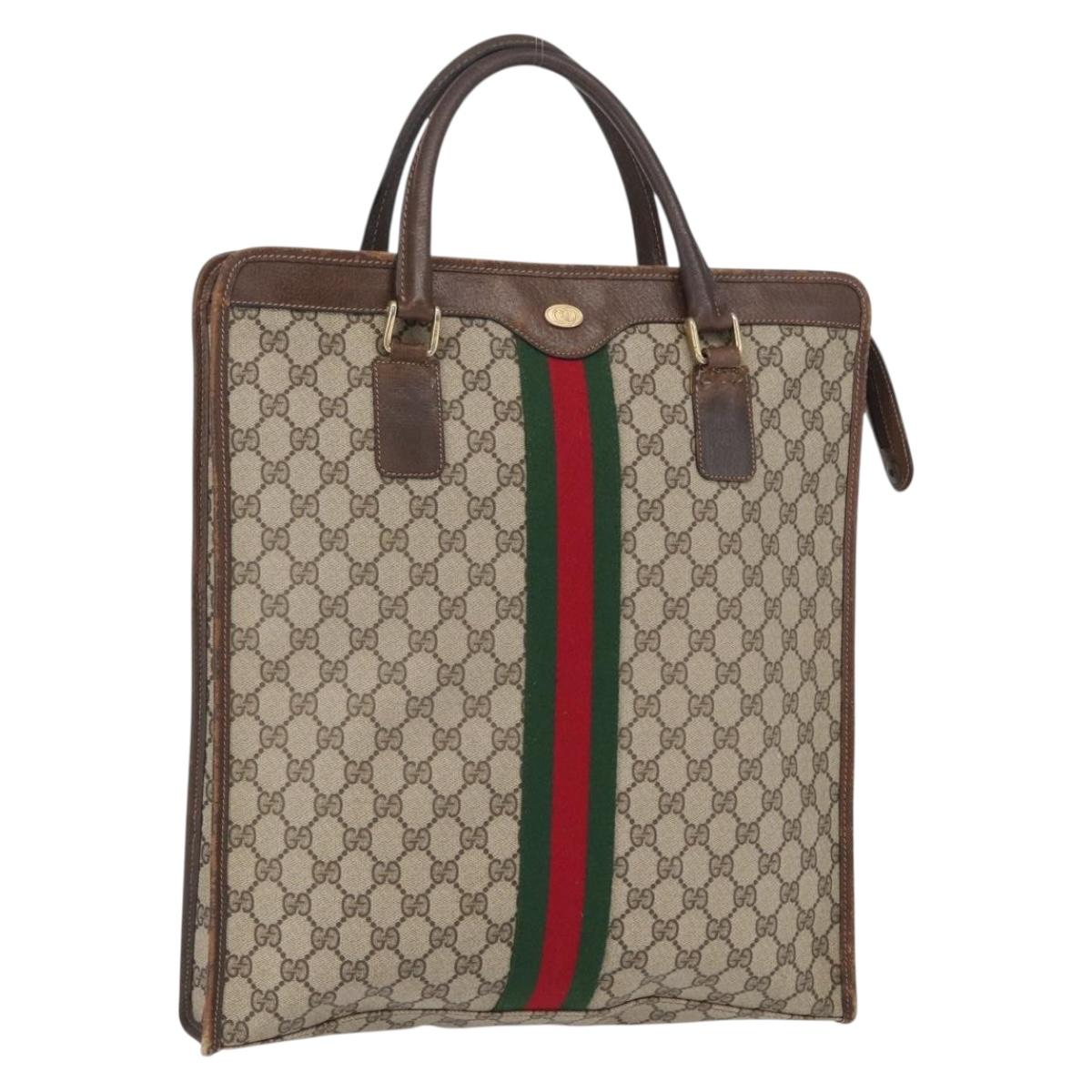 GUCCI GG Supreme Web Sherry Line Tote Bag PVC Beige Gold 010 378 Auth ep12692
