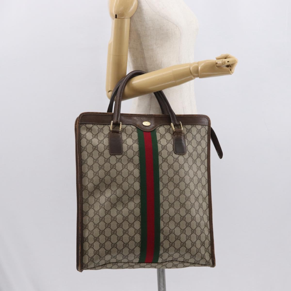 GUCCI GG Supreme Web Sherry Line Tote Bag PVC Beige Gold 010 378 Auth ep12692