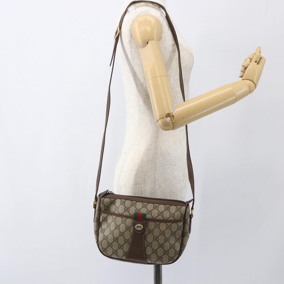 GUCCI GG Supreme Web Sherry Line Bag PVC Beige Gold 89 02 032 Auth ep12711