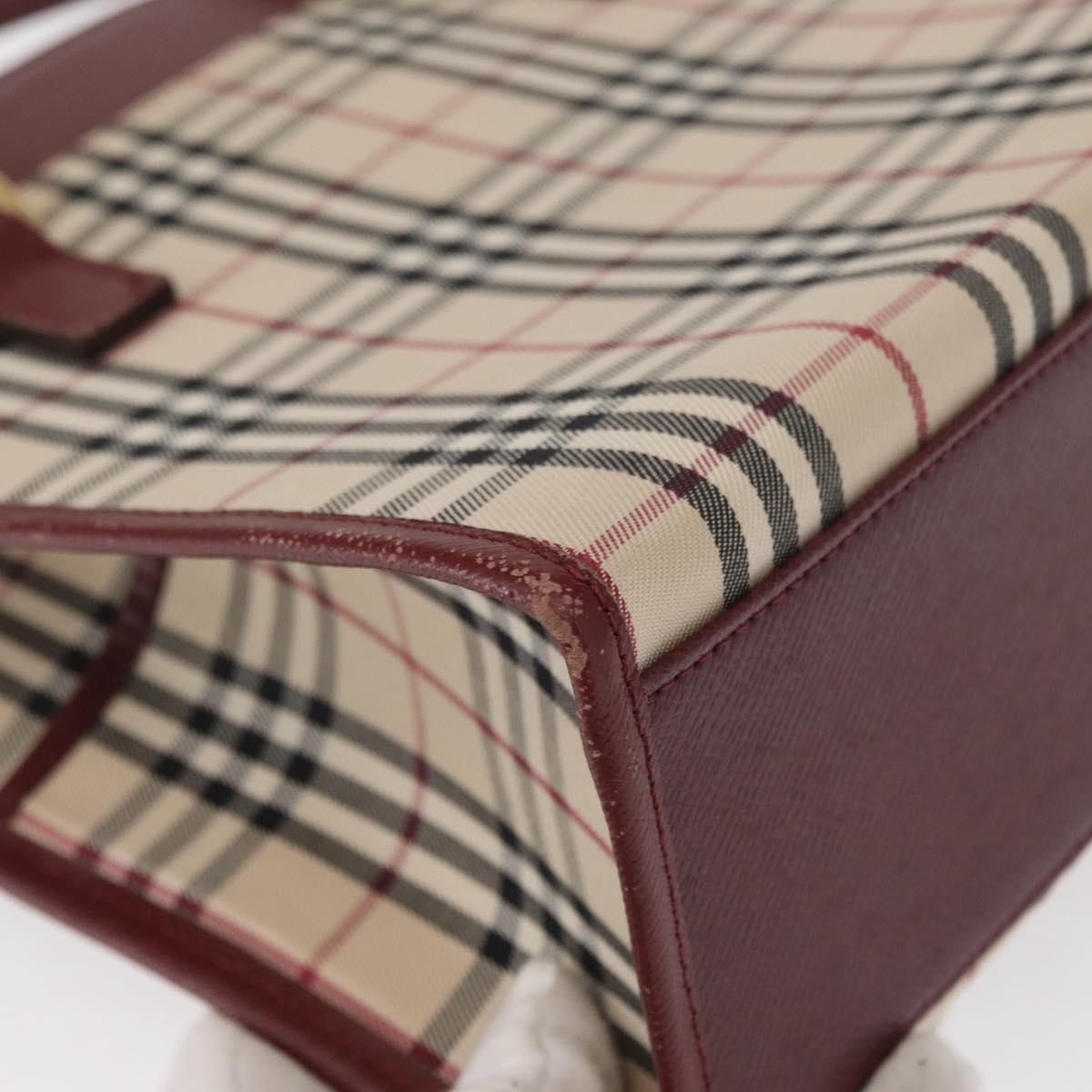 BURBERRY Nova Check Hand Bag Canvas Beige Gold Auth ep12712