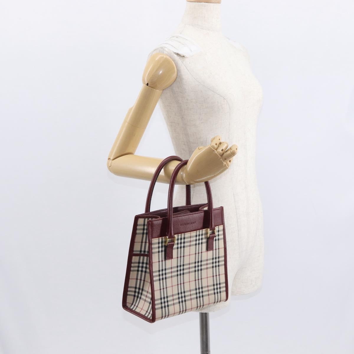 BURBERRY Nova Check Hand Bag Canvas Beige Gold Auth ep12712