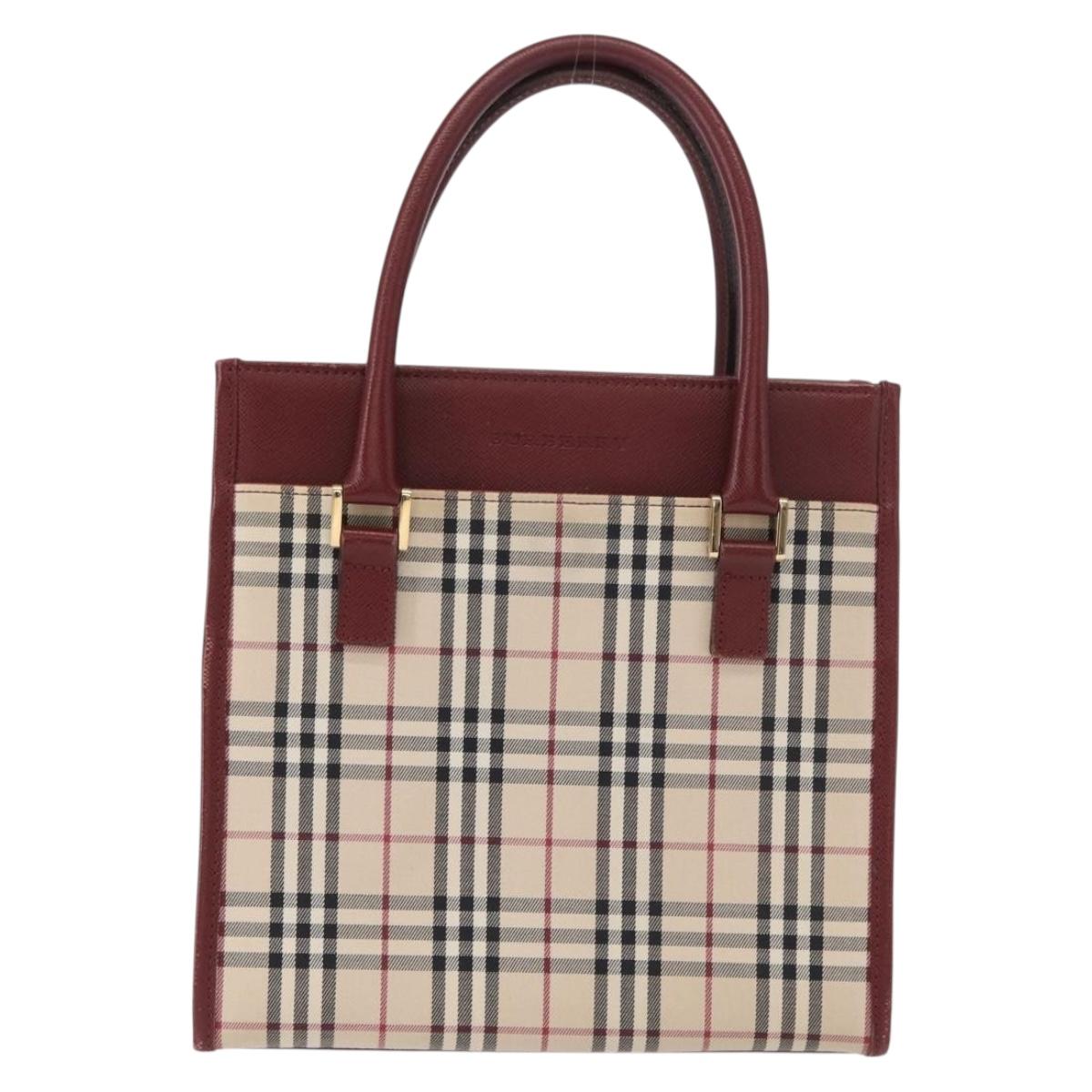 BURBERRY Nova Check Hand Bag Canvas Beige Gold Auth ep12712