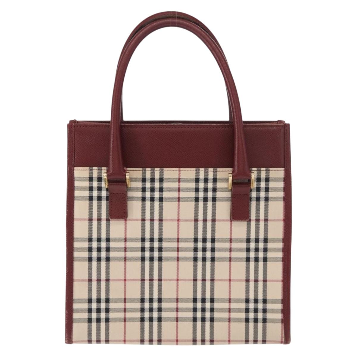 BURBERRY Nova Check Hand Bag Canvas Beige Gold Auth ep12712