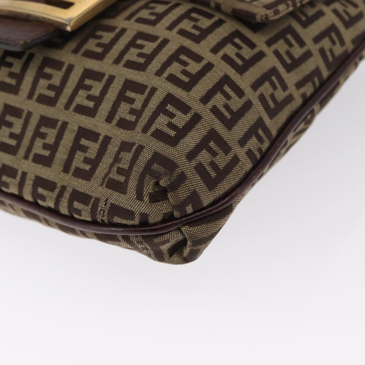 FENDI Zucchino Canvas Shoulder Bag Brown Gold Auth ep12713