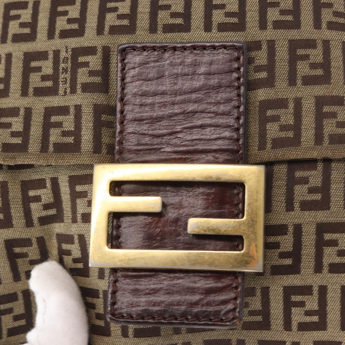 FENDI Zucchino Canvas Shoulder Bag Brown Gold Auth ep12713