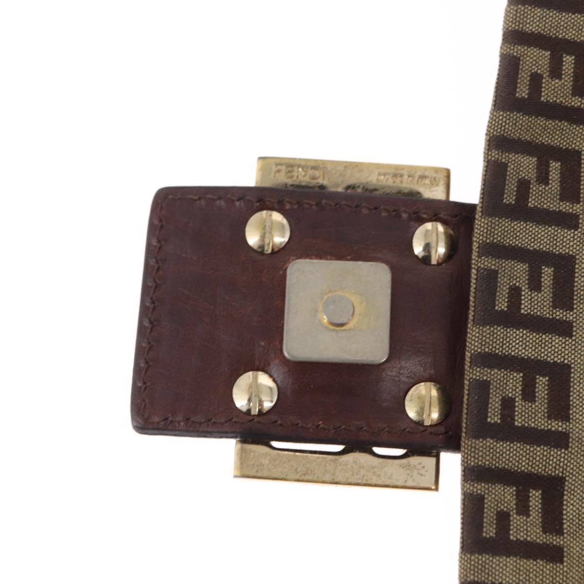 FENDI Zucchino Canvas Shoulder Bag Brown Gold Auth ep12713