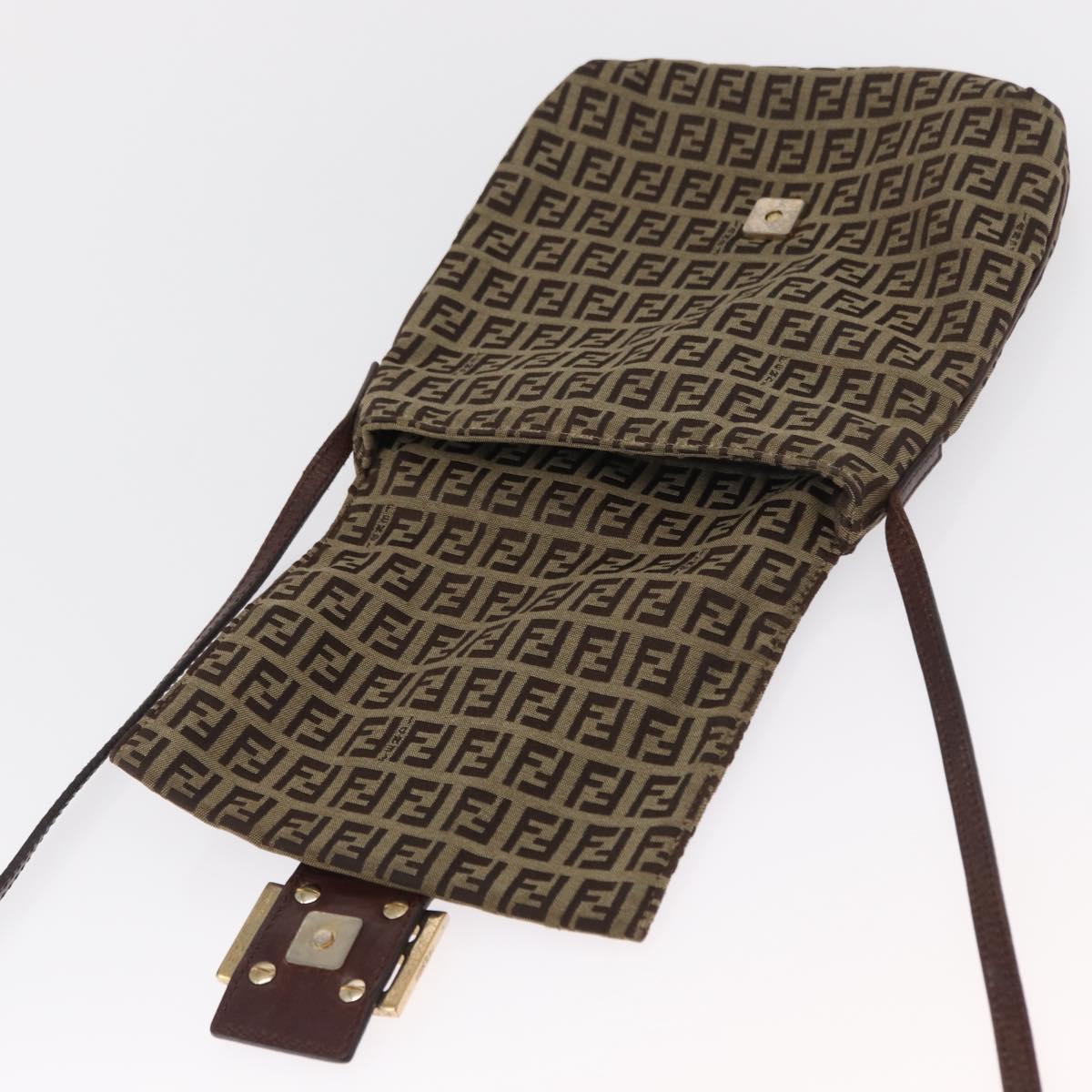 FENDI Zucchino Canvas Shoulder Bag Brown Gold Auth ep12713