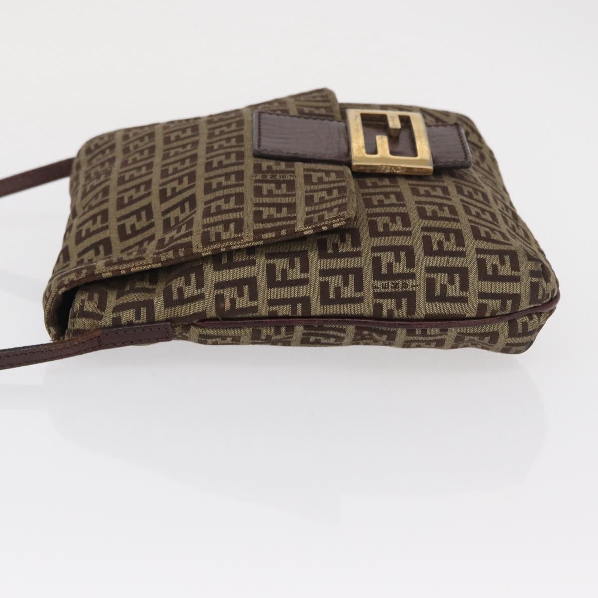 FENDI Zucchino Canvas Shoulder Bag Brown Gold Auth ep12713