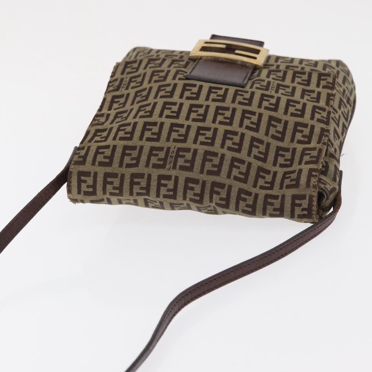 FENDI Zucchino Canvas Shoulder Bag Brown Gold Auth ep12713