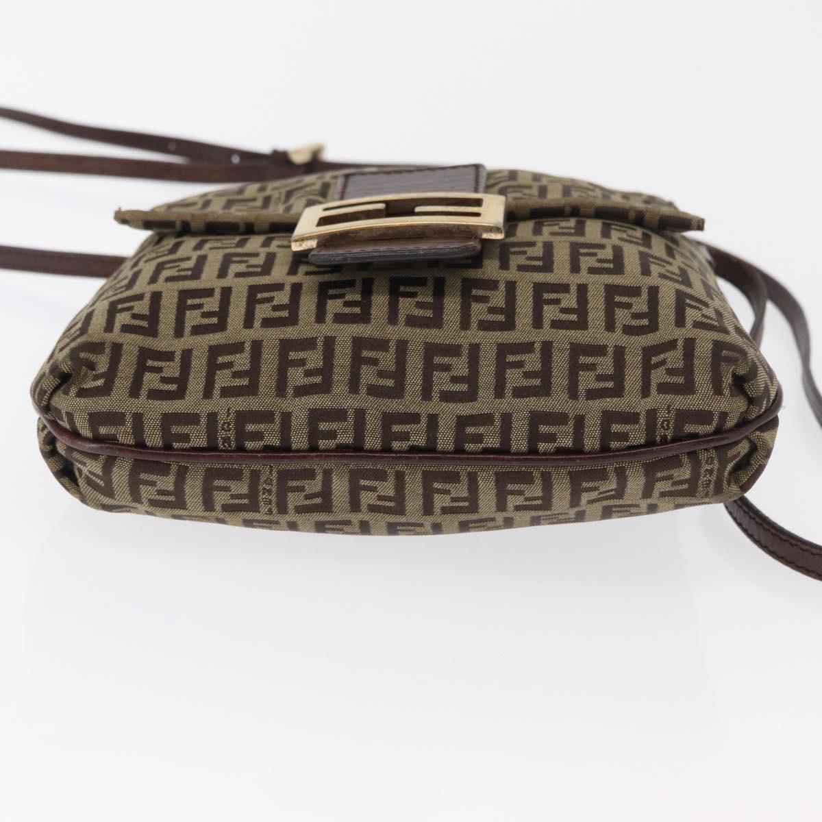 FENDI Zucchino Canvas Shoulder Bag Brown Gold Auth ep12713