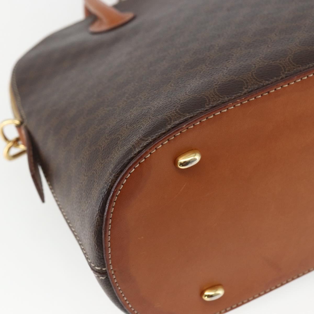 CELINE Macadam Canvas Hand Bag PVC Leather 2way Brown Gold Auth ep12721