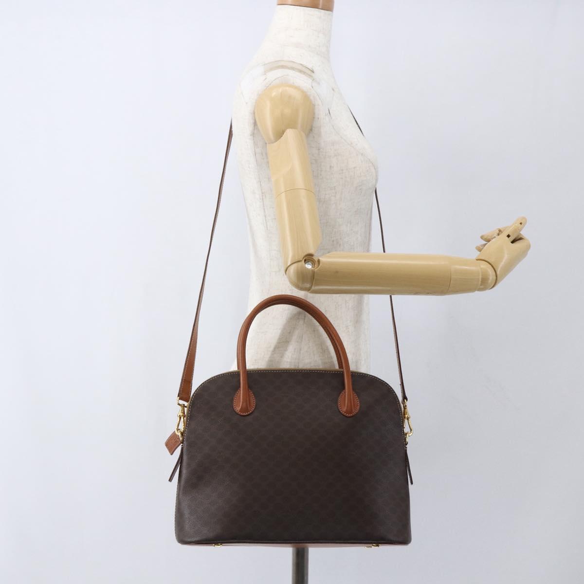 CELINE Macadam Canvas Hand Bag PVC Leather 2way Brown Gold Auth ep12721