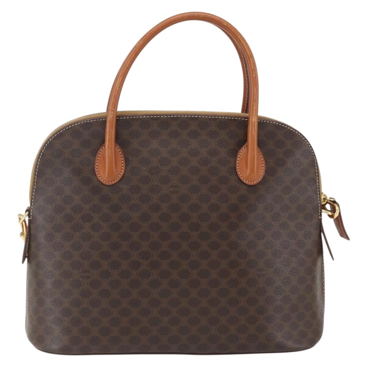 CELINE Macadam Canvas Hand Bag PVC Leather 2way Brown Gold Auth ep12721
