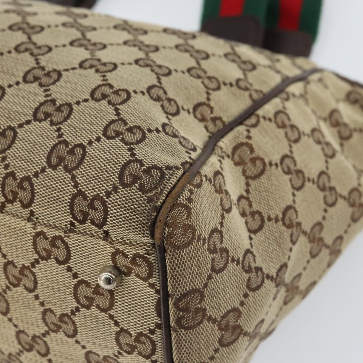 GUCCI GG Canvas Web Sherry Line Hand Bag Beige Silver 145810 Auth ep12728