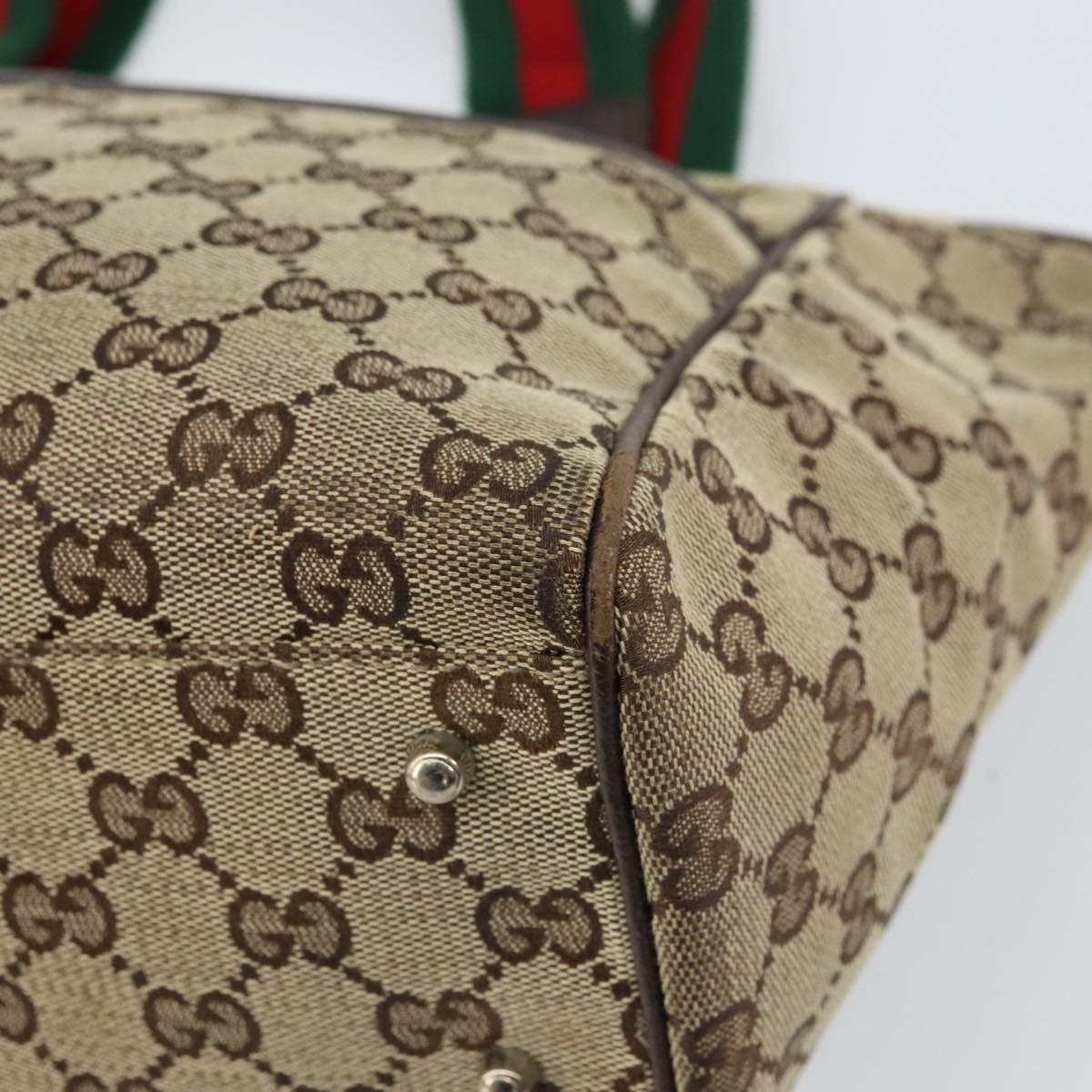 GUCCI GG Canvas Web Sherry Line Hand Bag Beige Silver 145810 Auth ep12728