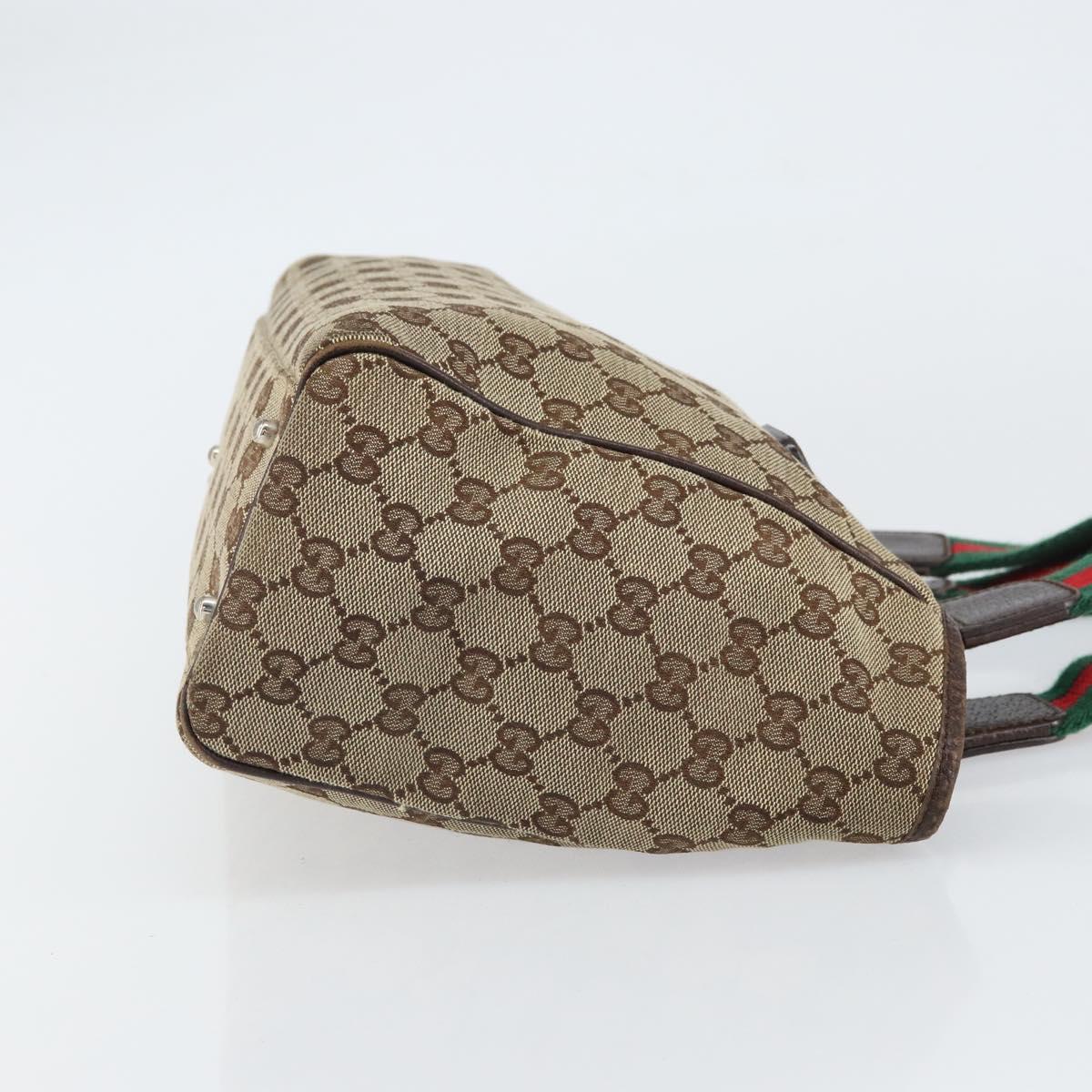 GUCCI GG Canvas Web Sherry Line Hand Bag Beige Silver 145810 Auth ep12728