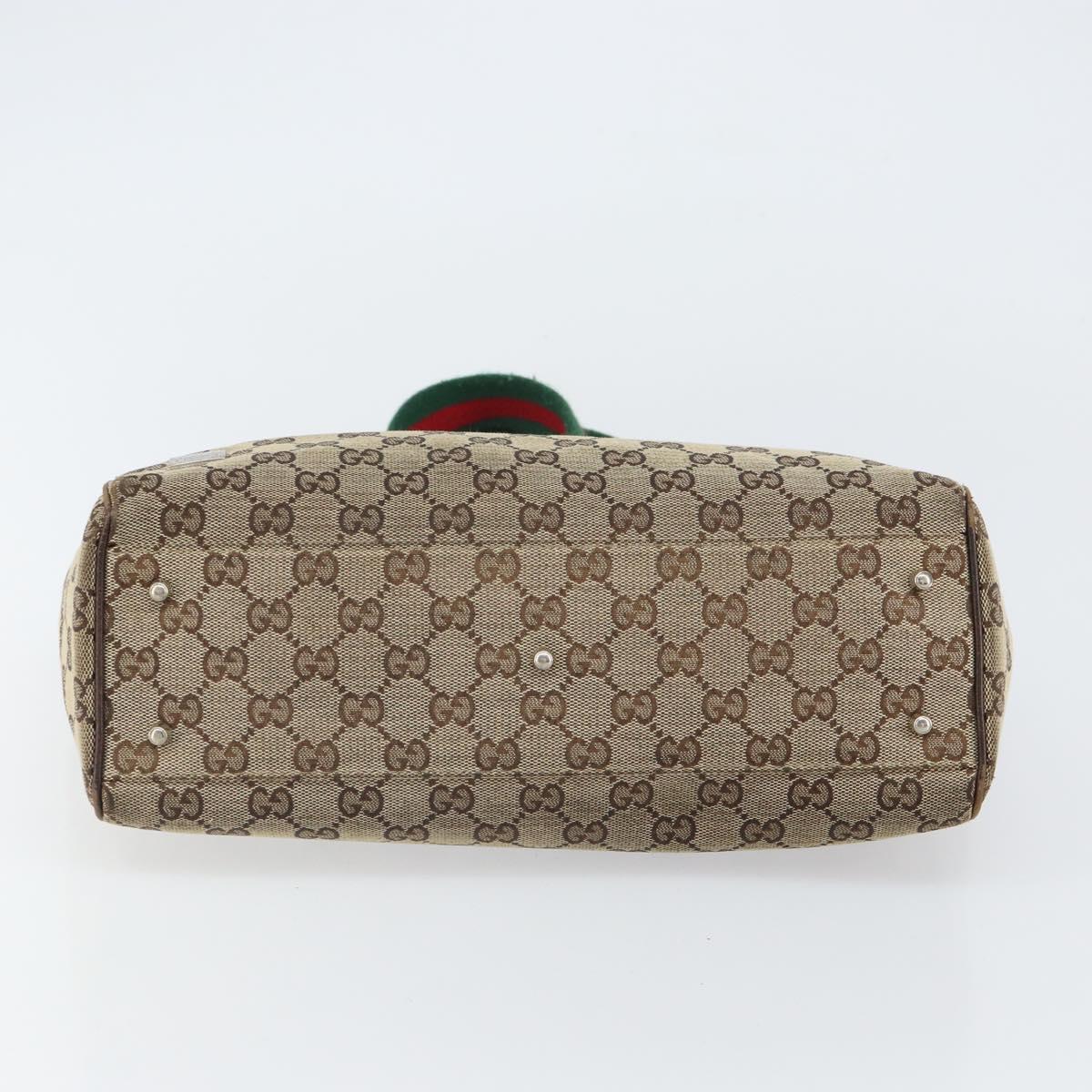 GUCCI GG Canvas Web Sherry Line Hand Bag Beige Silver 145810 Auth ep12728