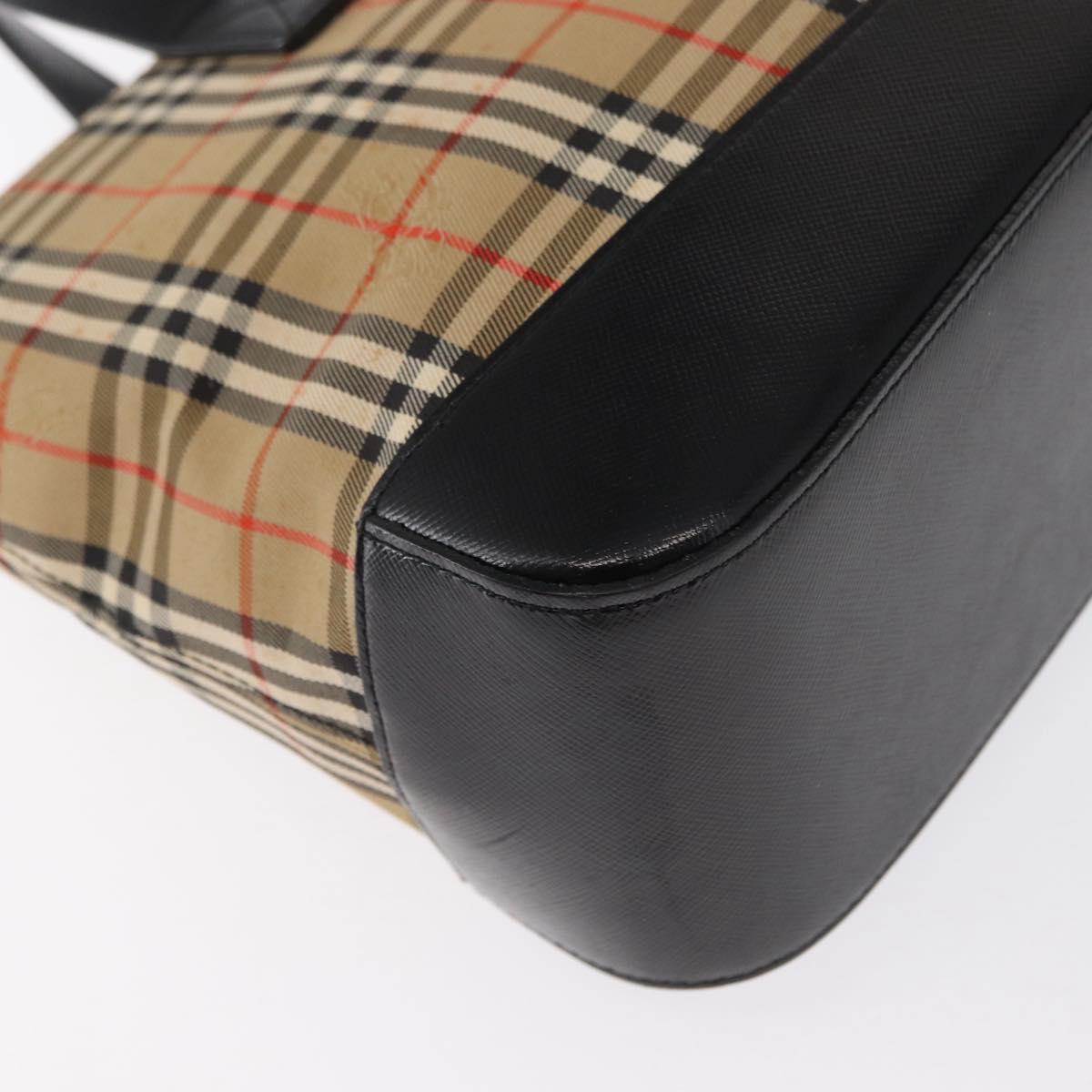 BURBERRY Nova Check Hand Bag Canvas Beige Gold Auth ep12744