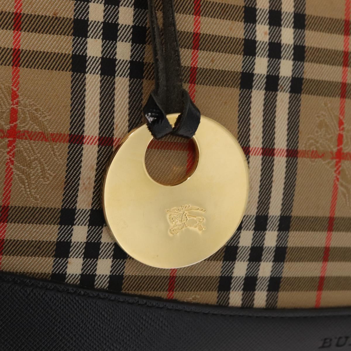 BURBERRY Nova Check Hand Bag Canvas Beige Gold Auth ep12744