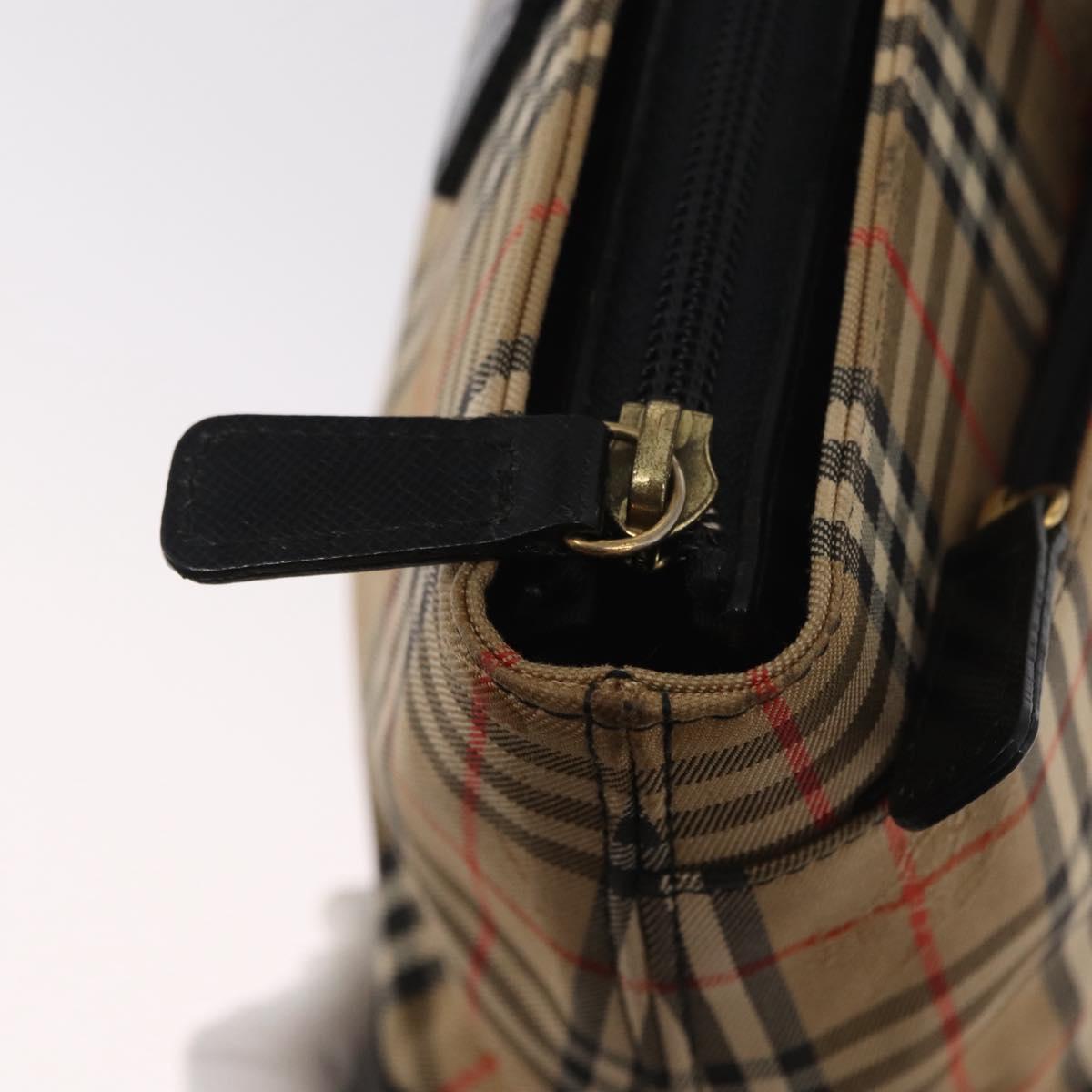 BURBERRY Nova Check Hand Bag Canvas Beige Gold Auth ep12744