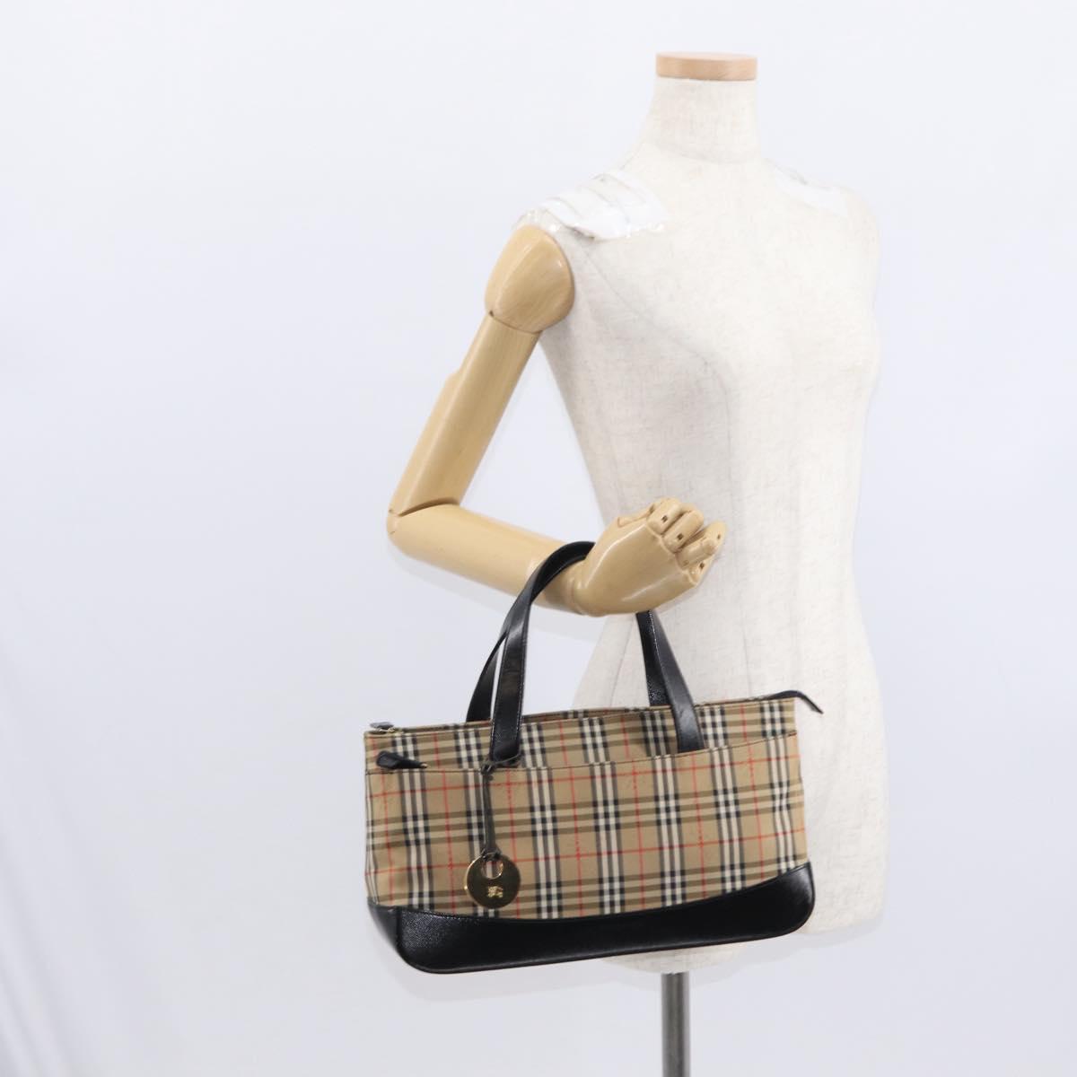 BURBERRY Nova Check Hand Bag Canvas Beige Gold Auth ep12744