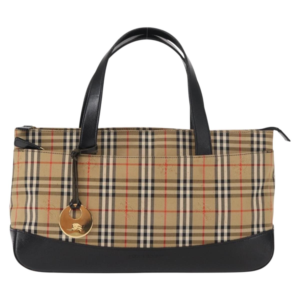 BURBERRY Nova Check Hand Bag Canvas Beige Gold Auth ep12744