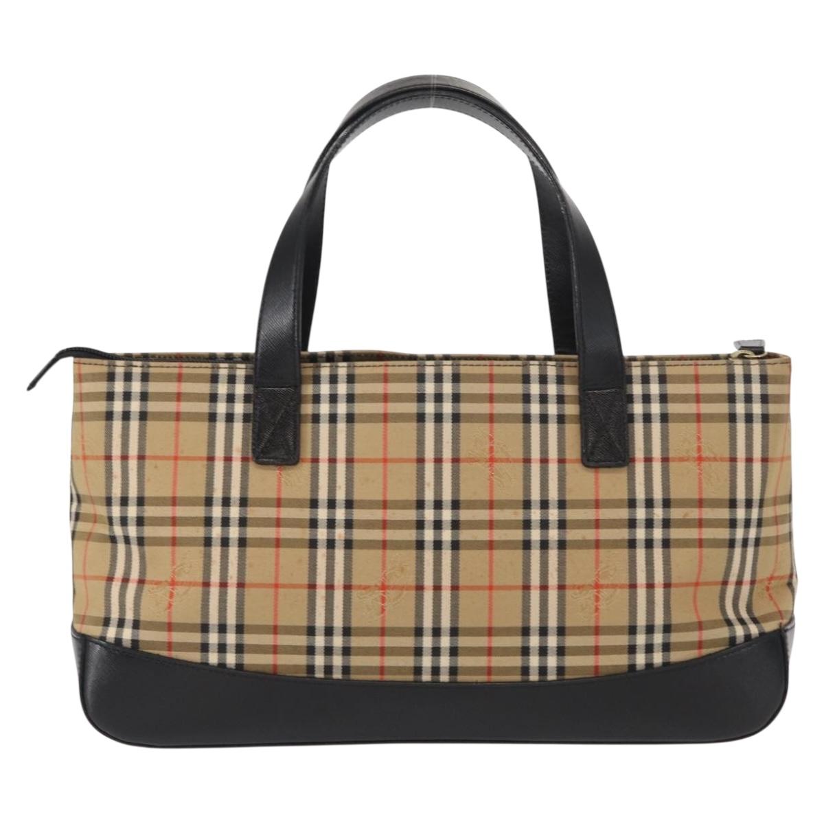 BURBERRY Nova Check Hand Bag Canvas Beige Gold Auth ep12744