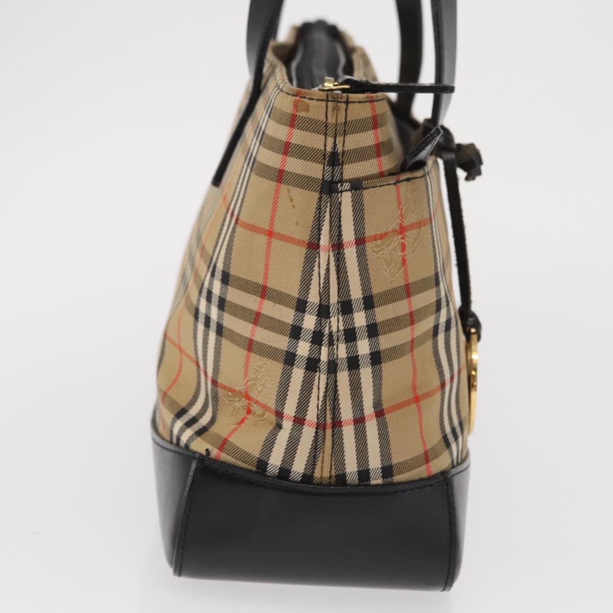BURBERRY Nova Check Hand Bag Canvas Beige Gold Auth ep12744