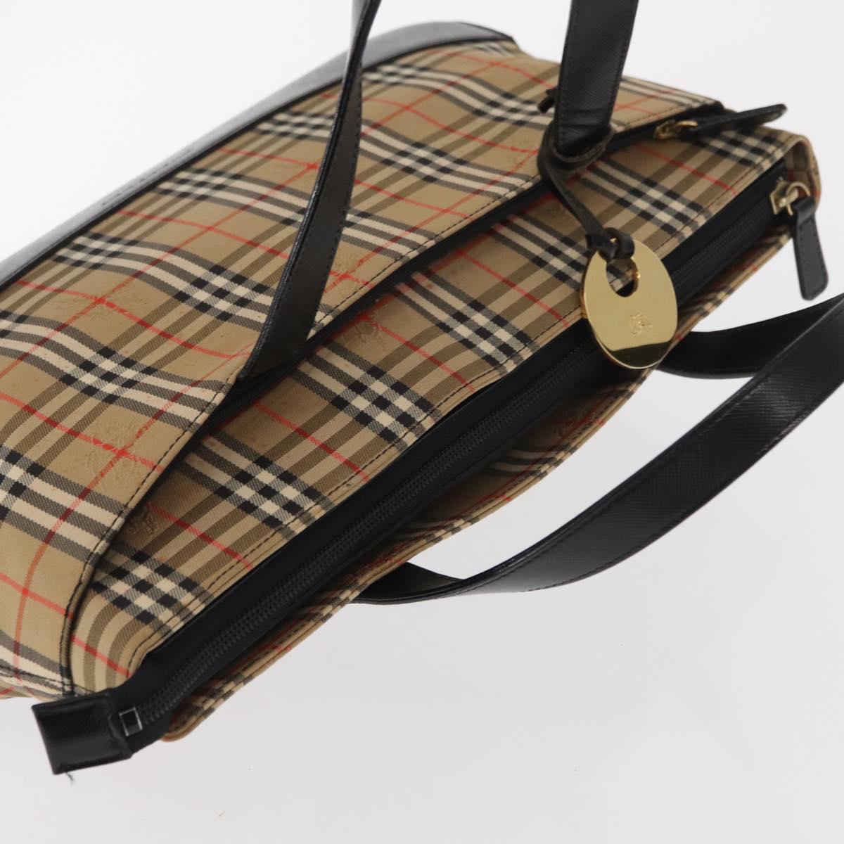 BURBERRY Nova Check Hand Bag Canvas Beige Gold Auth ep12744