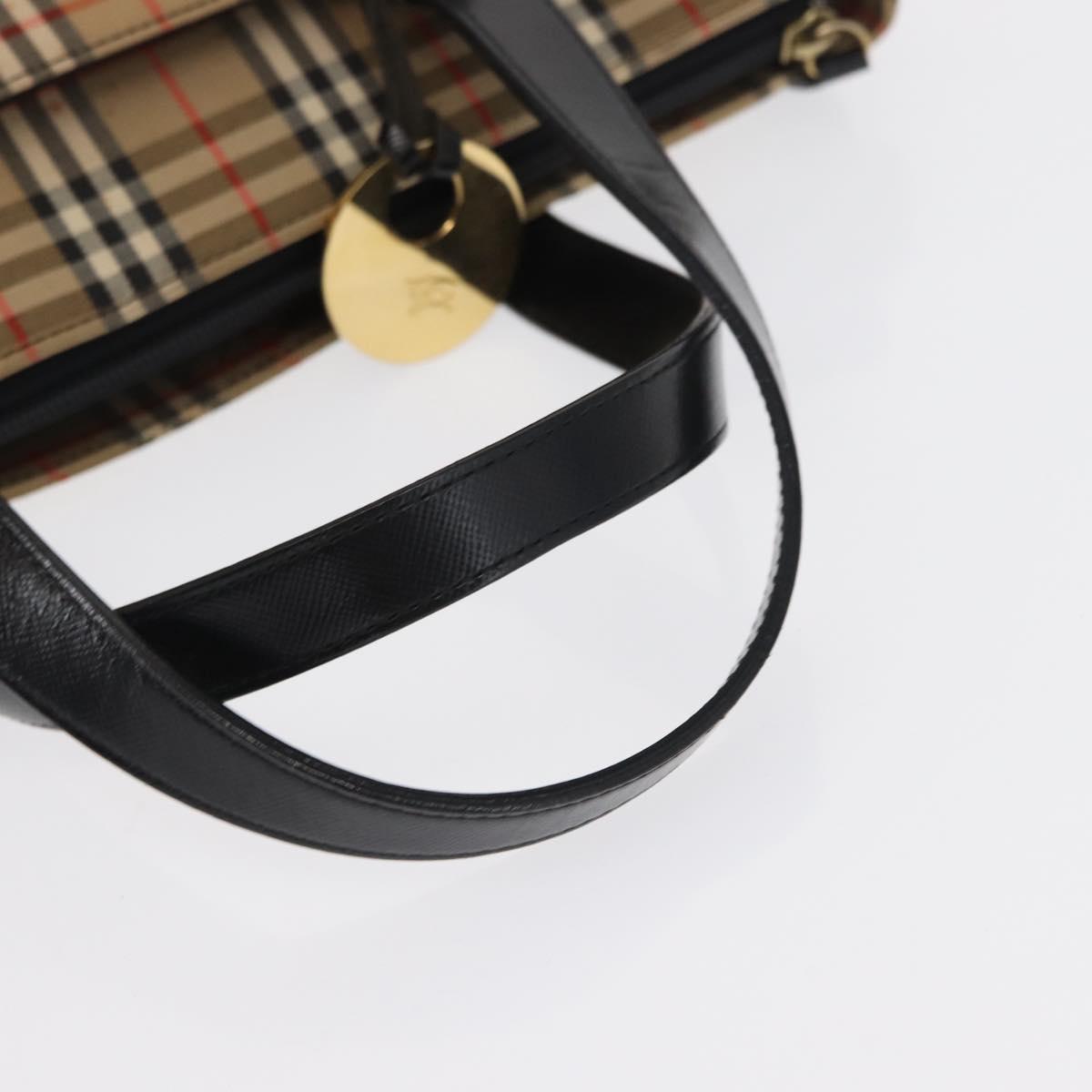 BURBERRY Nova Check Hand Bag Canvas Beige Gold Auth ep12744