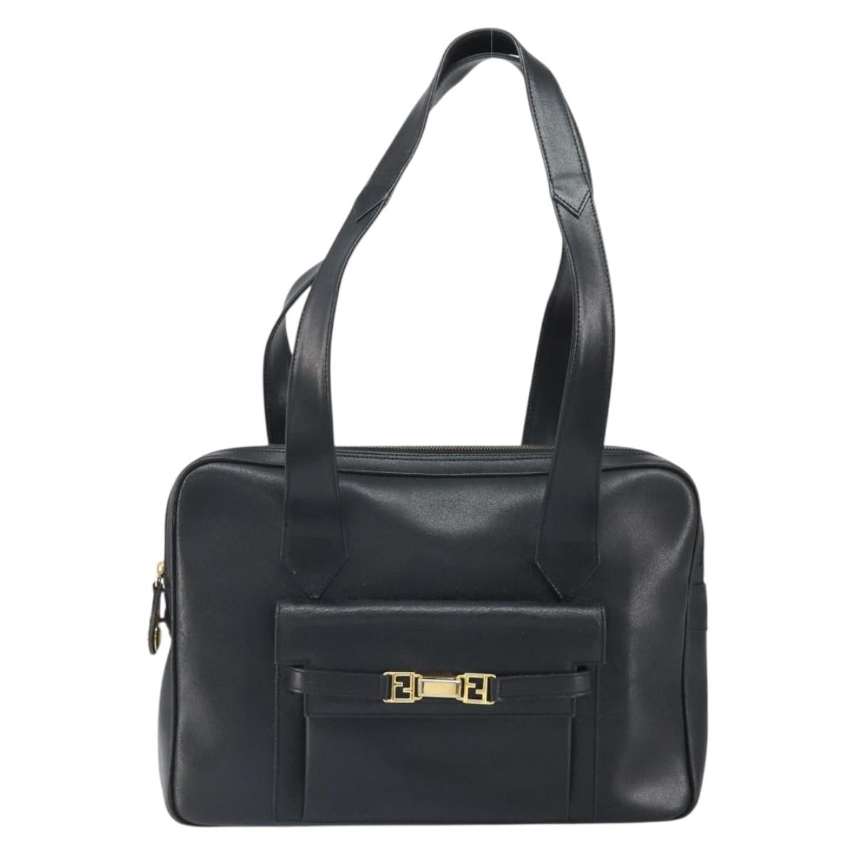 FENDI Tote Bag Leather Black Gold Auth ep12747