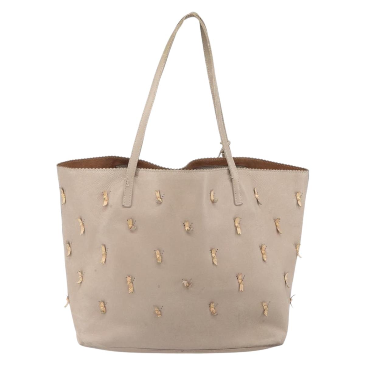 LOEWE Tote Bag Leather Gray Gold Auth ep12755