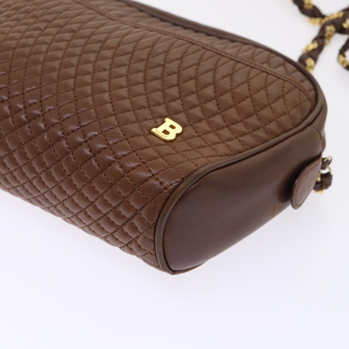 BALLY Quilted Chain Shoulder Bag Leather Brown Auth ep1276