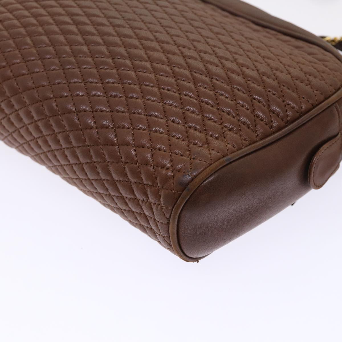 BALLY Quilted Chain Shoulder Bag Leather Brown Auth ep1276