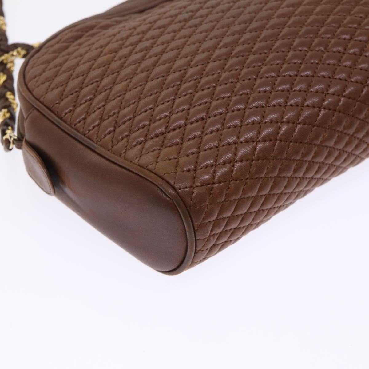 BALLY Quilted Chain Shoulder Bag Leather Brown Auth ep1276