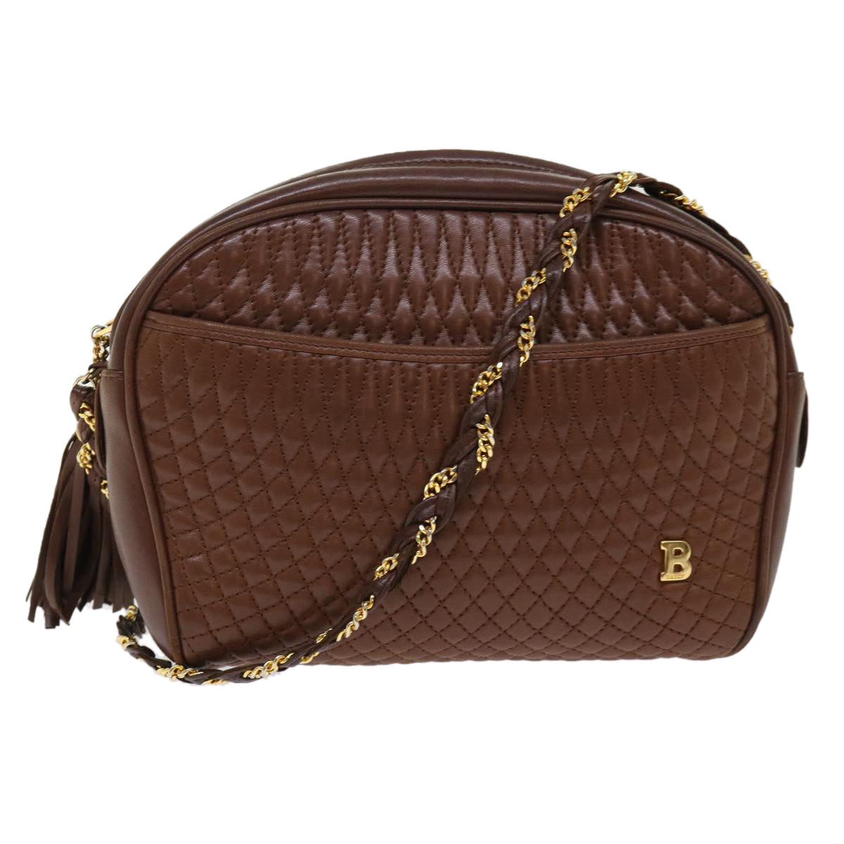 BALLY Quilted Chain Shoulder Bag Leather Brown Auth ep1276