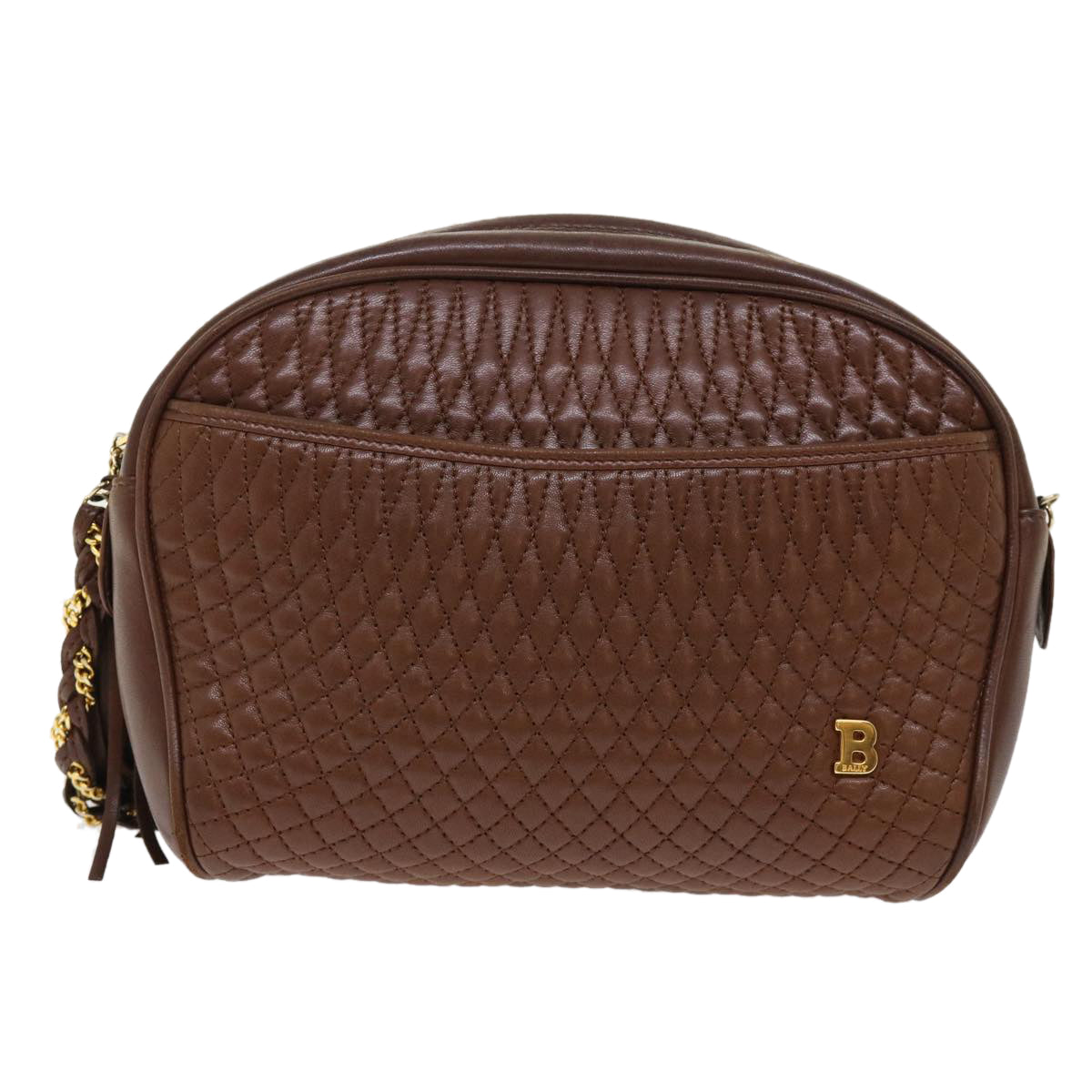 BALLY Quilted Chain Shoulder Bag Leather Brown Auth ep1276