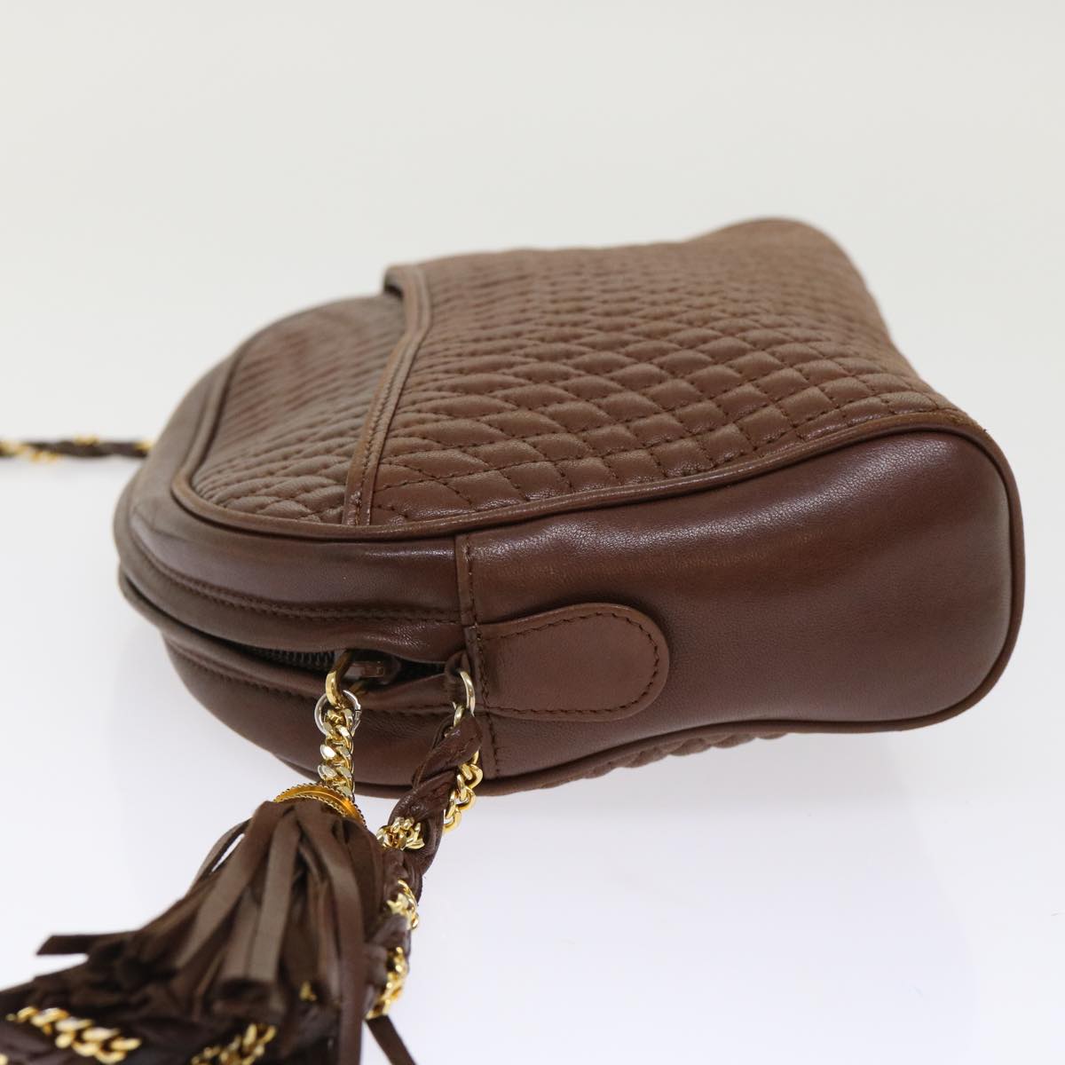 BALLY Quilted Chain Shoulder Bag Leather Brown Auth ep1276