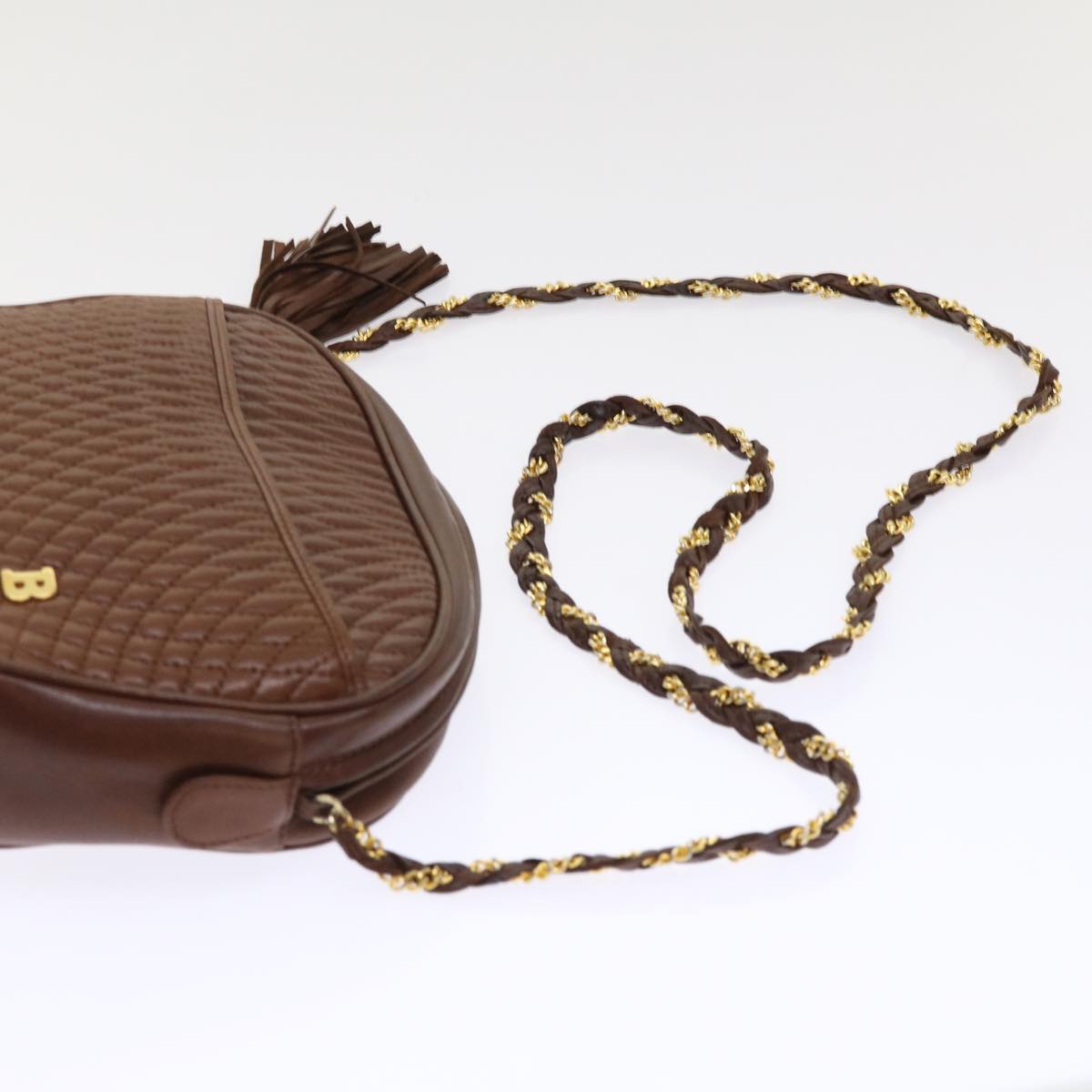 BALLY Quilted Chain Shoulder Bag Leather Brown Auth ep1276