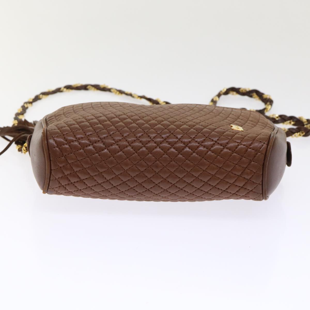 BALLY Quilted Chain Shoulder Bag Leather Brown Auth ep1276