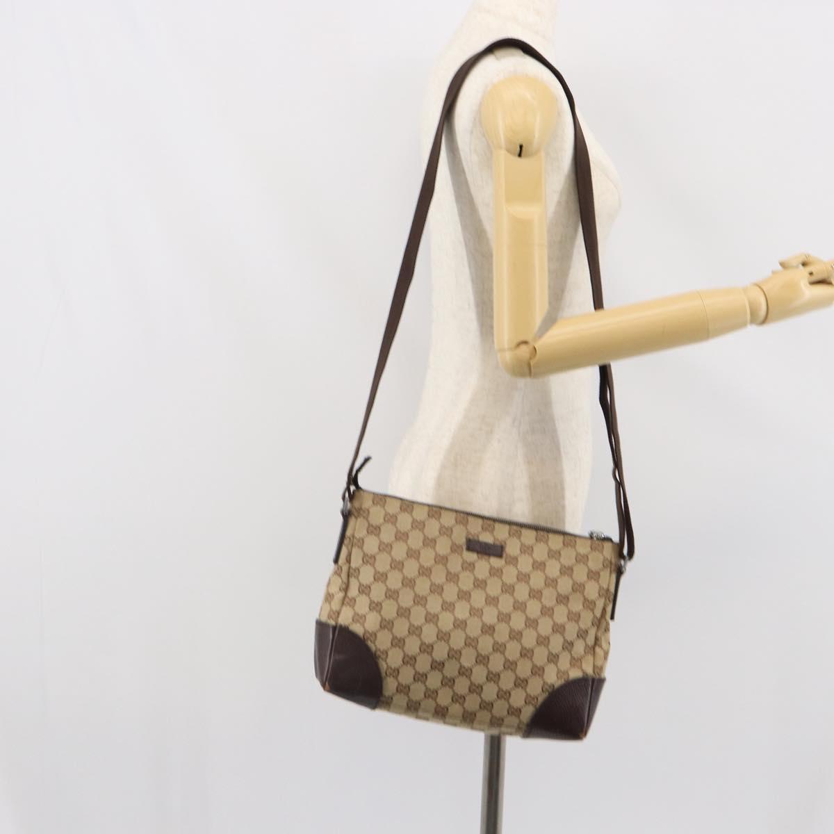 GUCCI GG Canvas Shoulder Bag Beige Silver 114273 Auth ep12760
