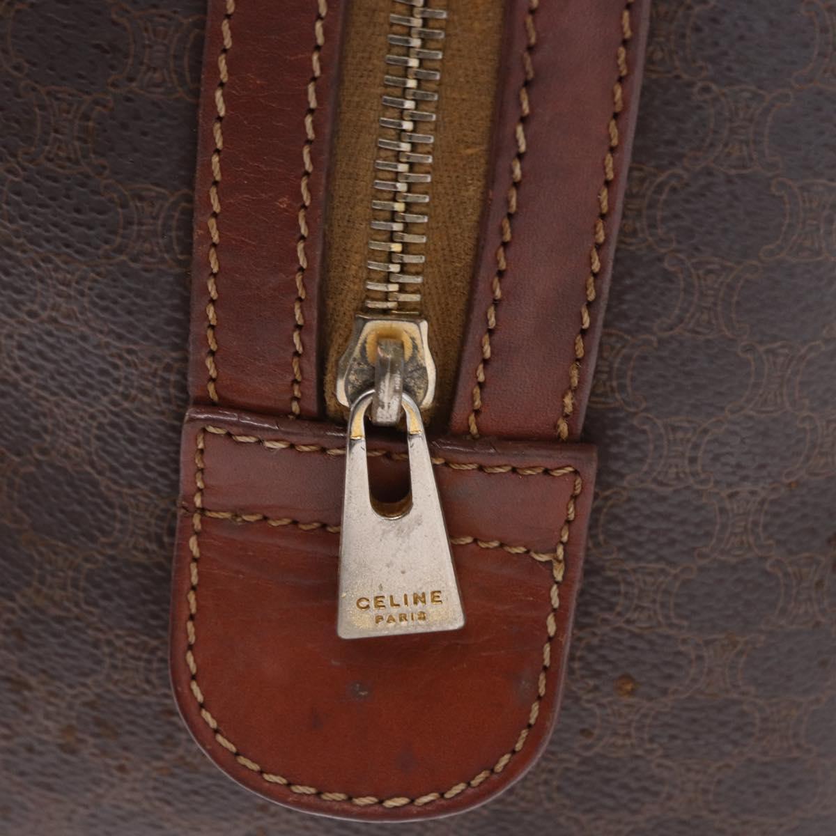 CELINE Macadam Canvas Hand Bag PVC Leather Brown Gold Auth ep12767
